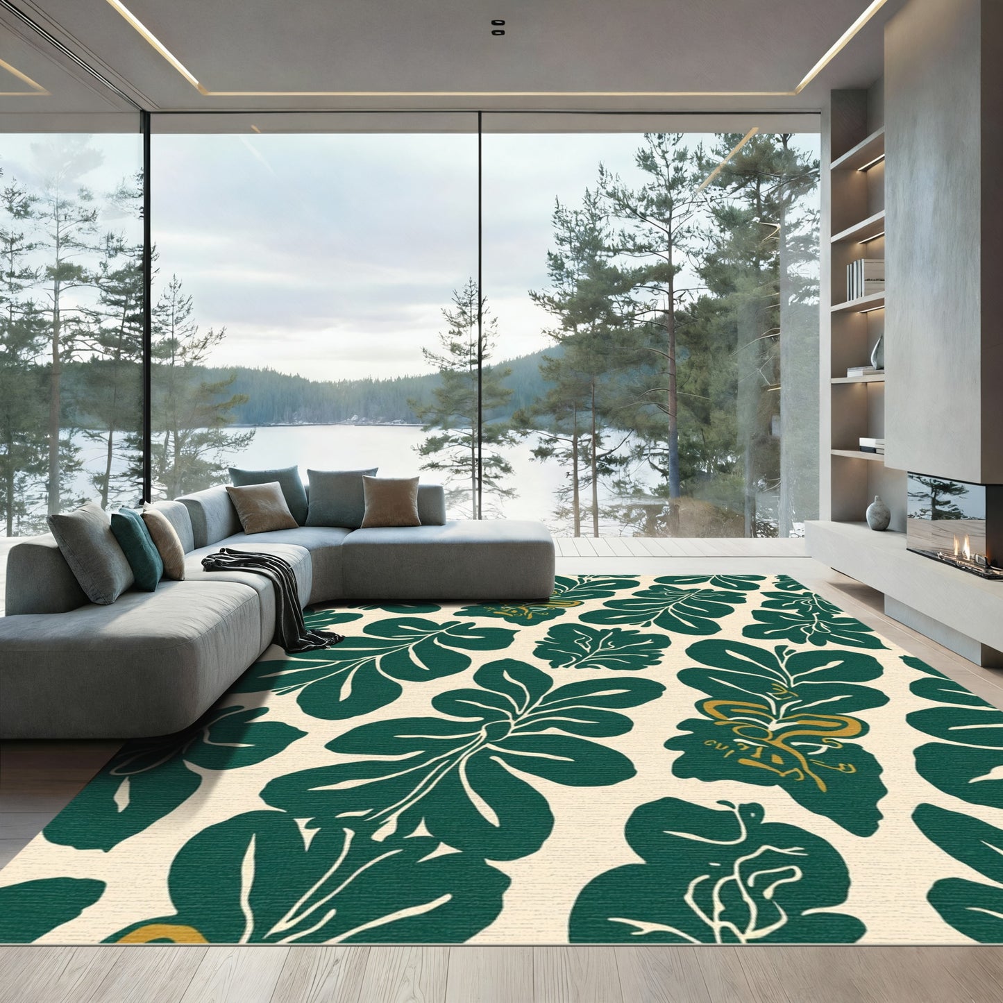 Emerald Green Leafy Garland Accents Rug