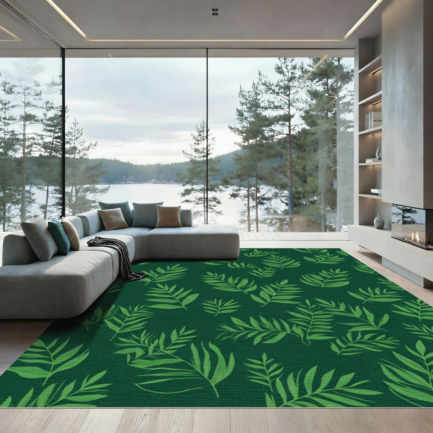 Emerald Green Palm Frond Tapestry Rug