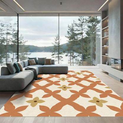 Terracotta Lattice Floral Inlay Rug