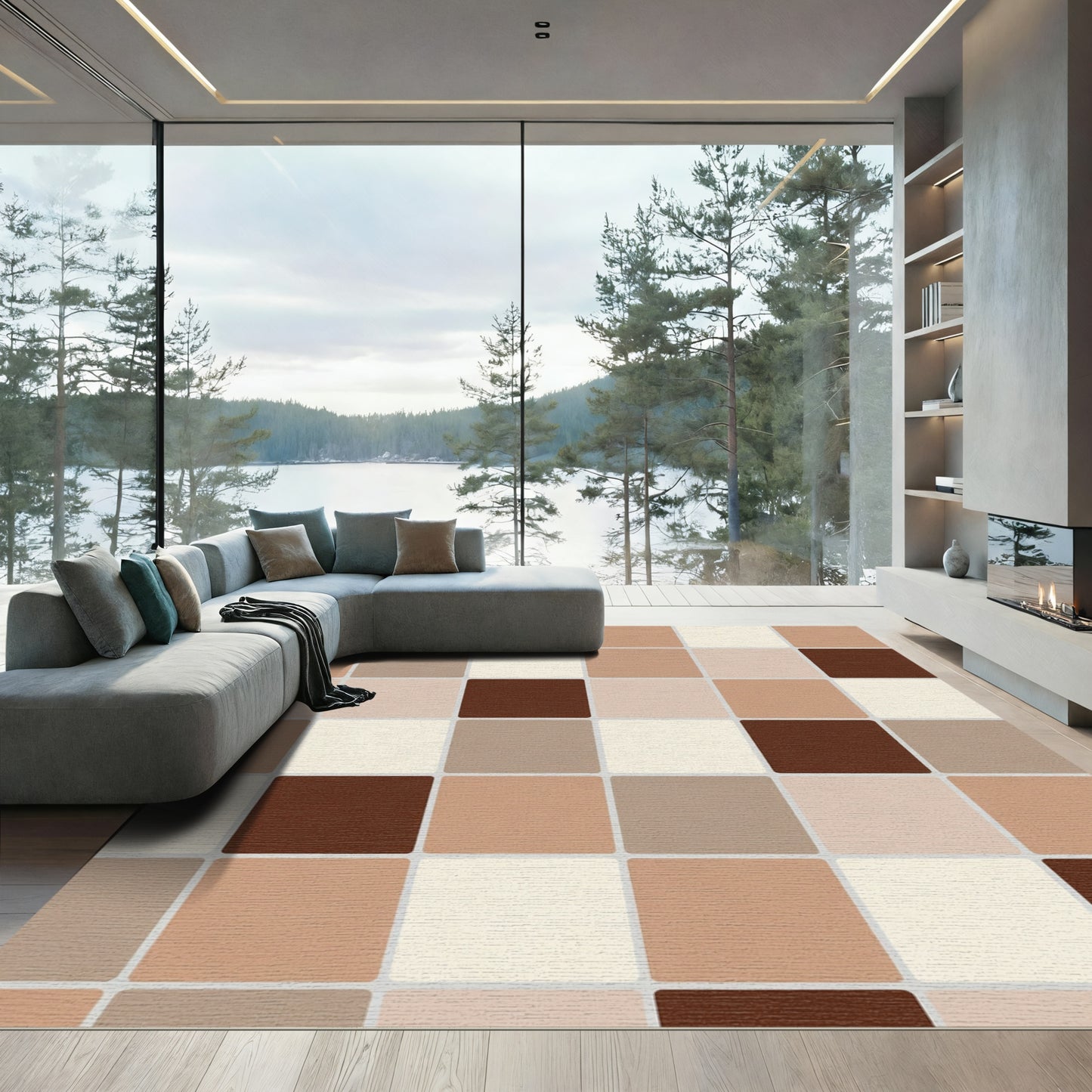 Earthy Squares Tonal Grid Rug