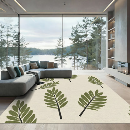 Olive Green Organic Leaf Scatter Rug