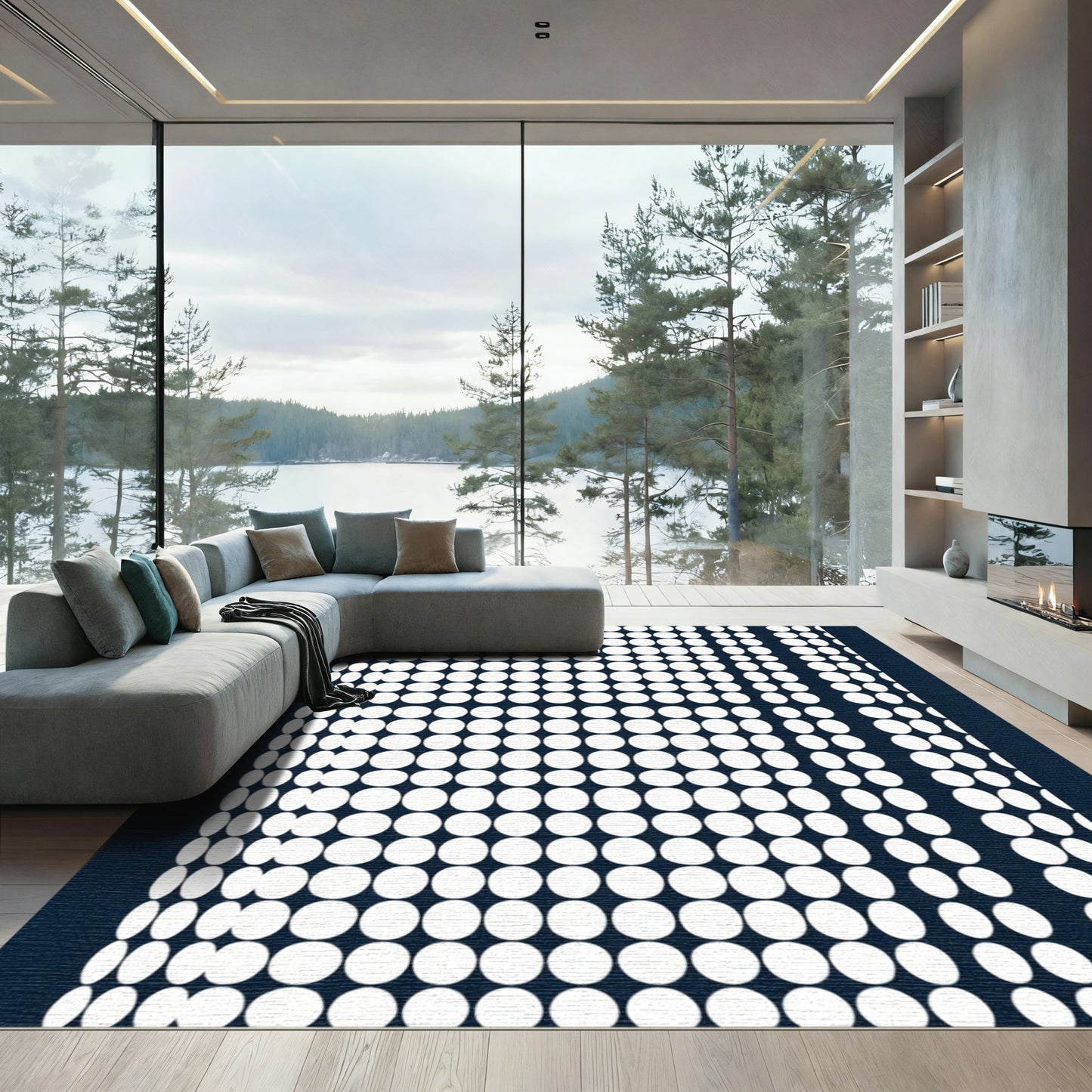 White Circles Dark Gradient Rug