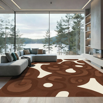 Rich Brown Organic Swirl Shapes Rug