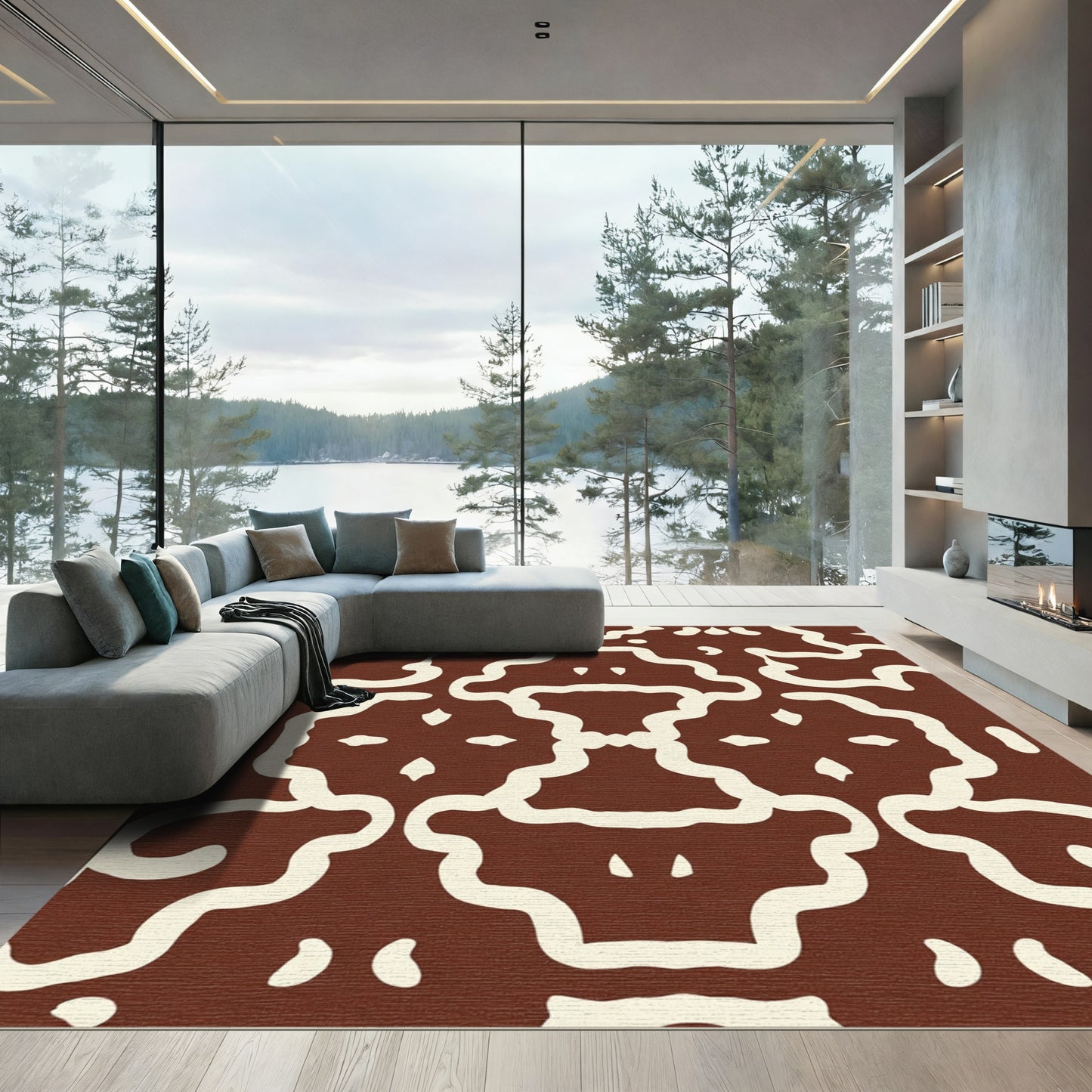 Brown Ivory Organic Curvy Tile Rug