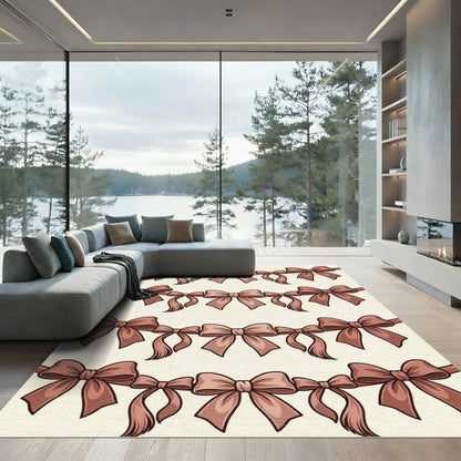 Elegant Taupe Ribbon Bow Garland Rug