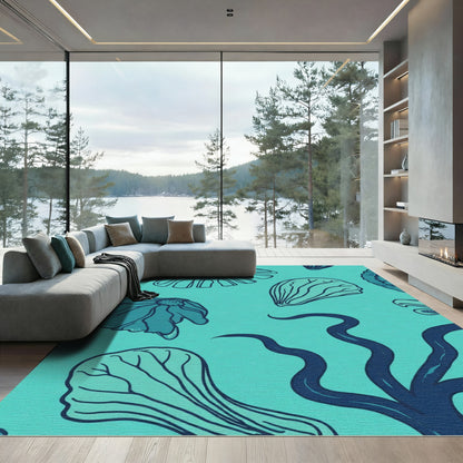 Teal And Indigo Underwater Bloom Rug