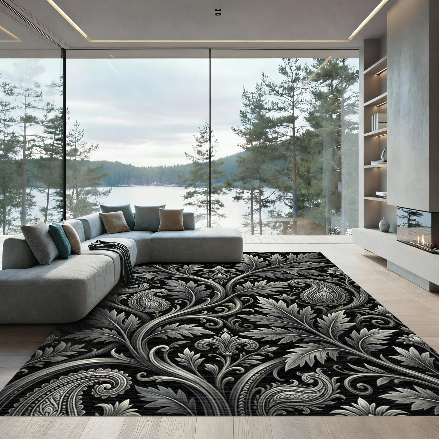Ethereal Silver Paisley Flourish Rug