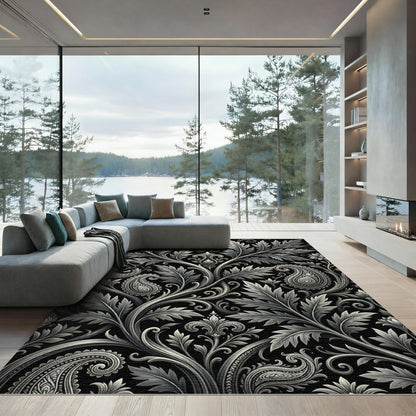 Ethereal Silver Paisley Flourish Rug