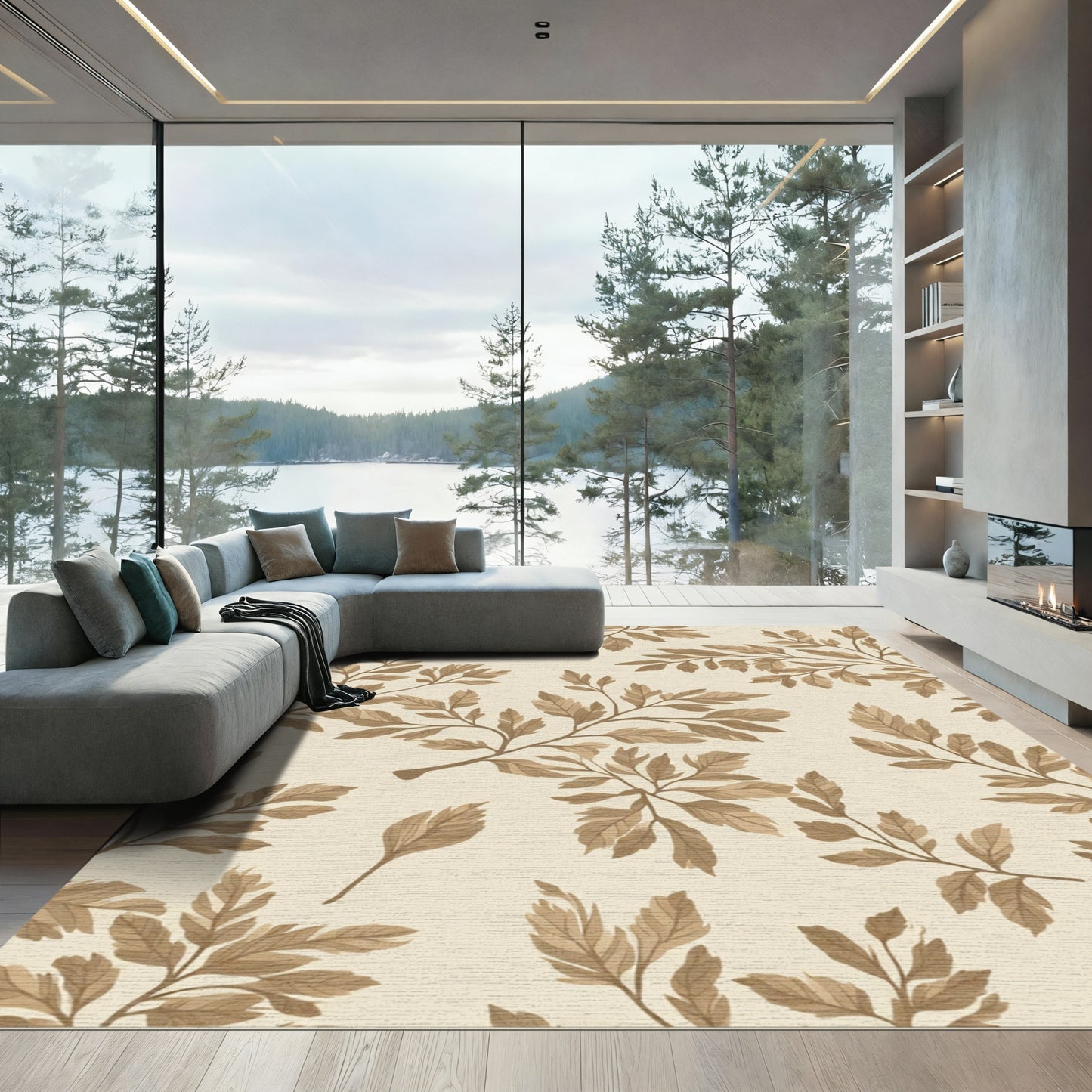 Earthy Beige Botanical Branch Rug