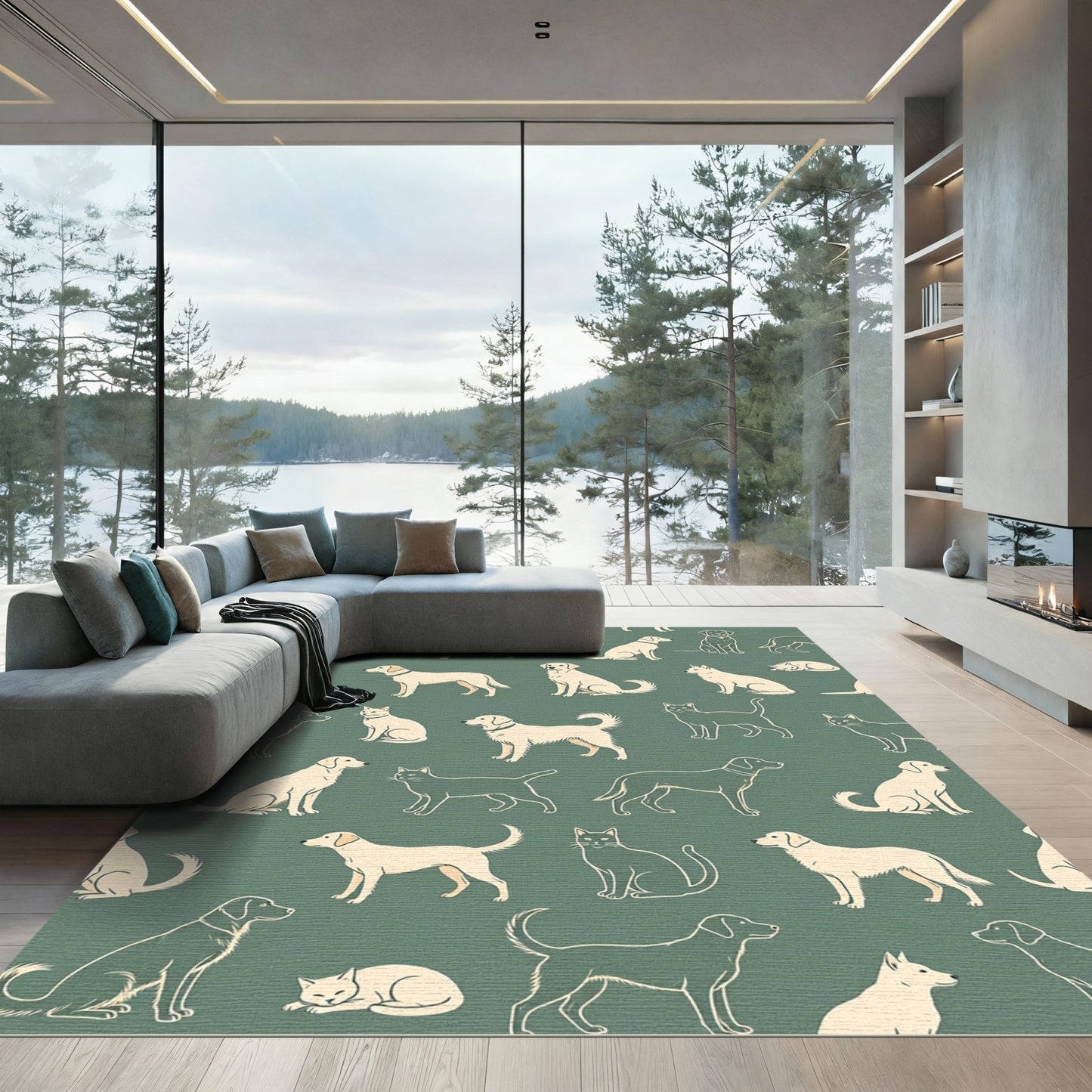 Charming Sage Green Dog and Cat Rug