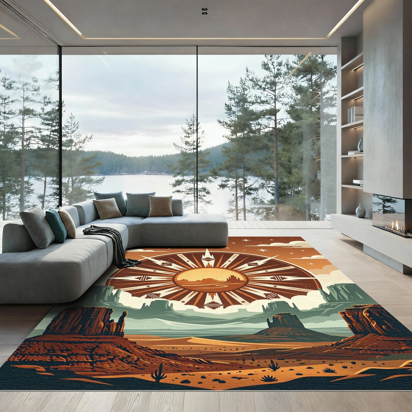 Celestial Desert Sun Geometric Earth Tone Rug