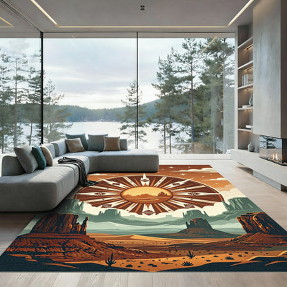 Celestial Desert Sun Geometric Earth Tone Rug