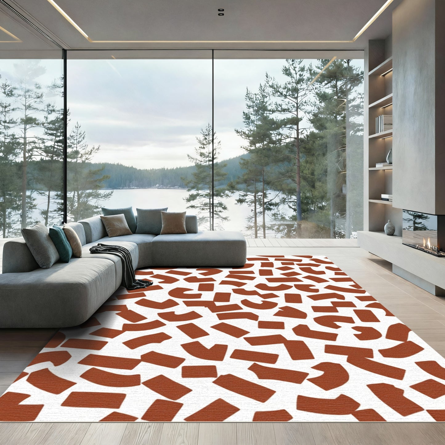 Rust Terracotta Abstract Shapes Rug