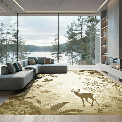 Woodland Deer Birds Forest Silhouette Rug