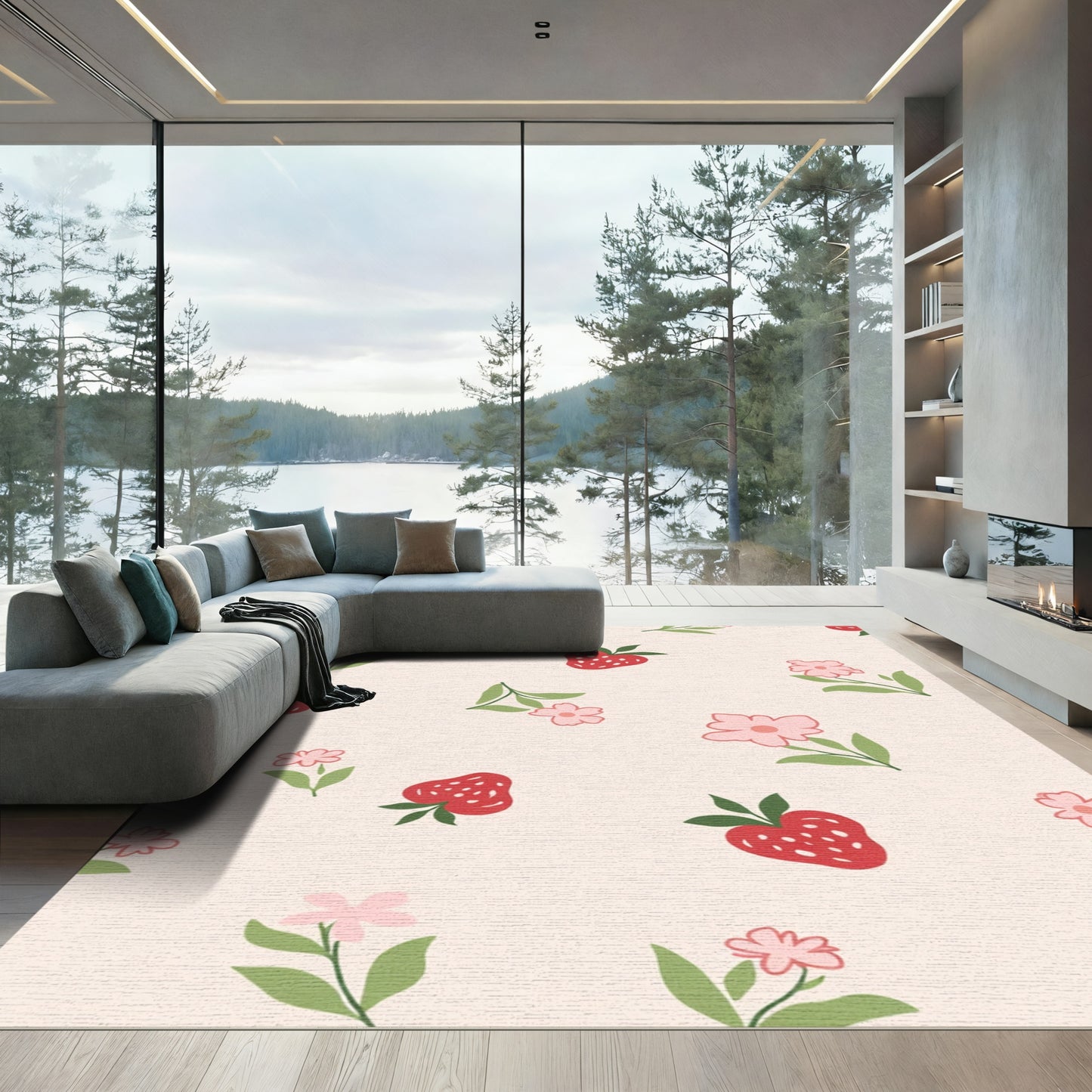 Strawberry Pink Floral Garden Rug