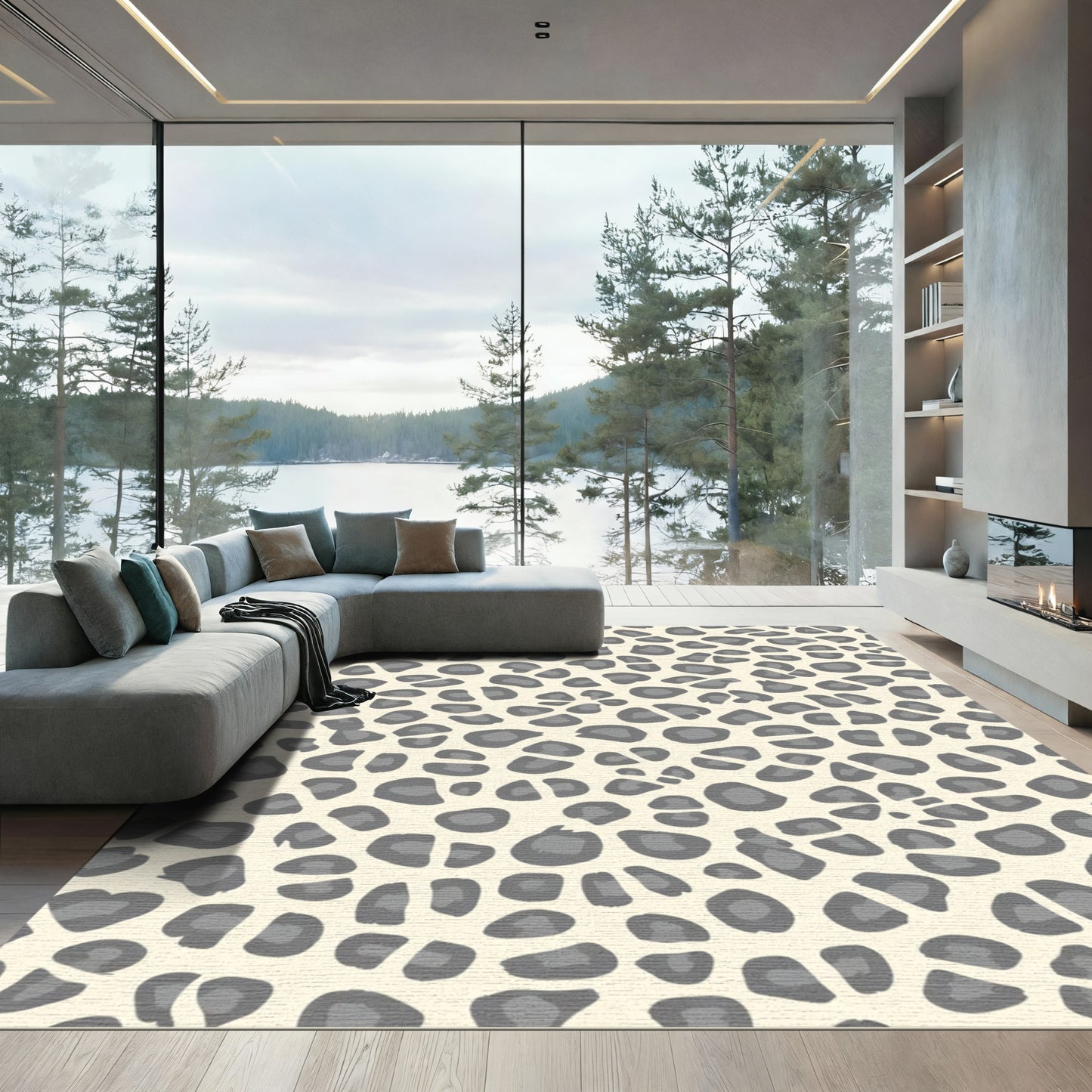 Neutral Gray Animal Spot Composition Rug
