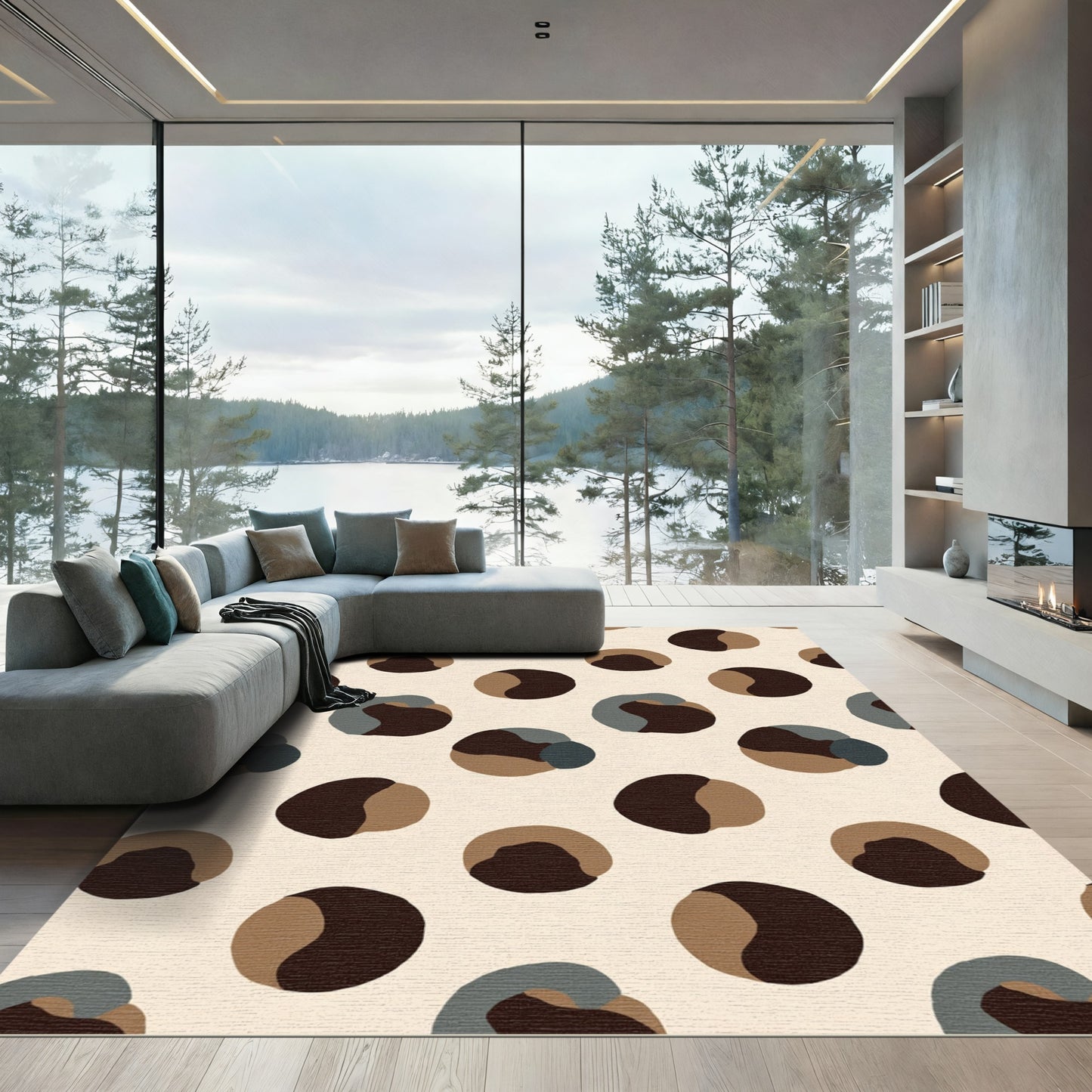 Brown and Gray Abstract Circles Rug