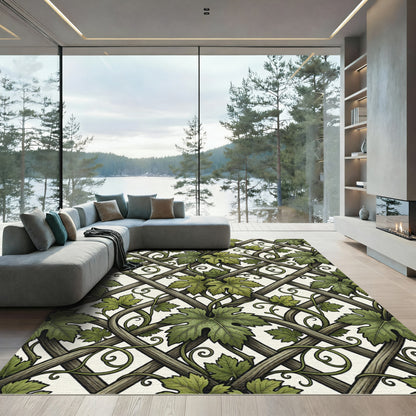 Green Grape Vine Leaf Trellis Rug