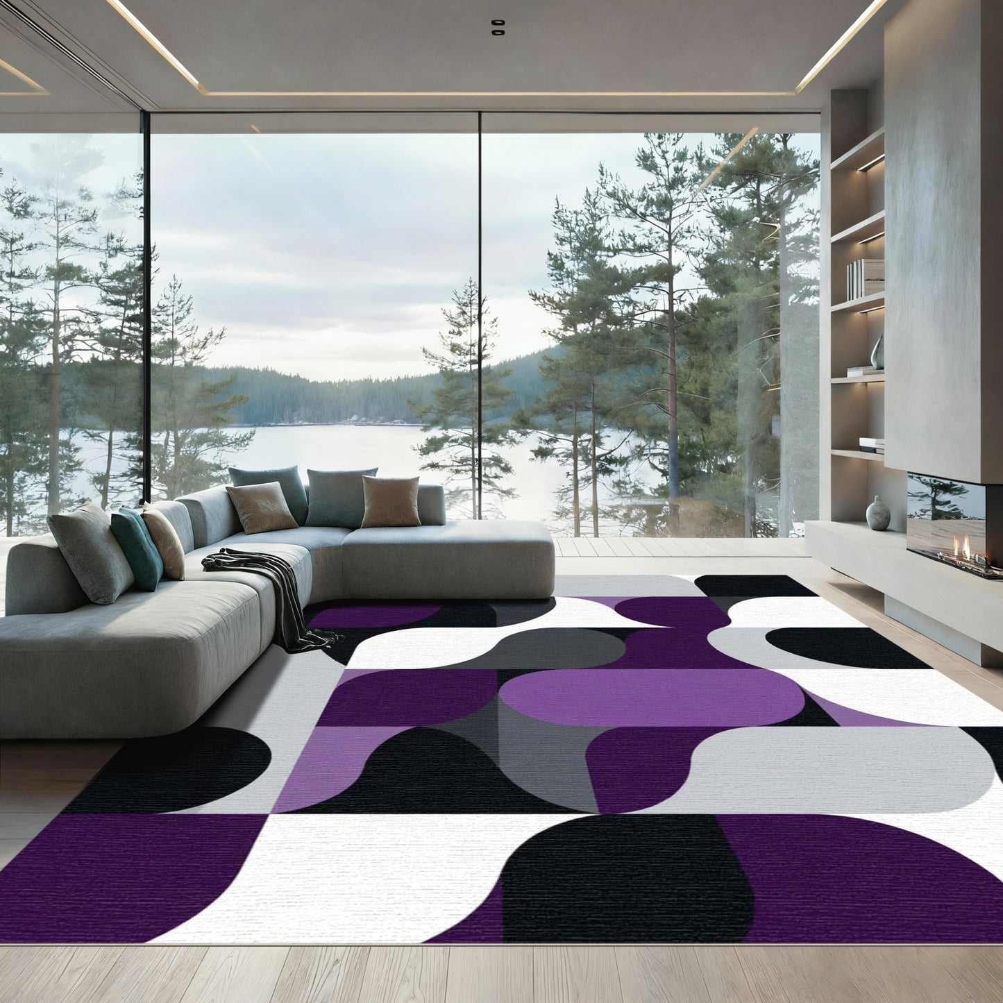 Modern Purple Geometric Wave Rug