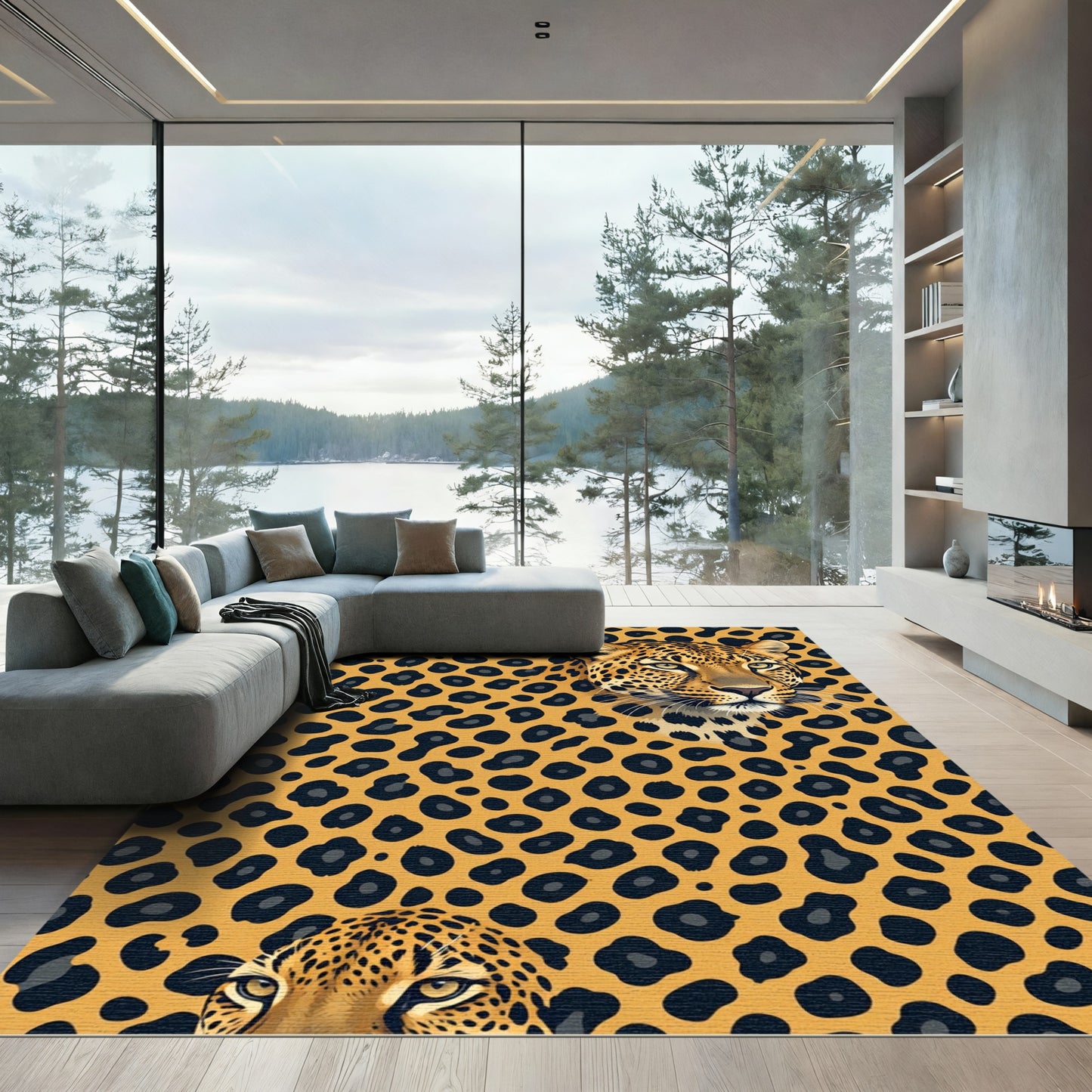 Bold Animal Print Leopard Face Rug