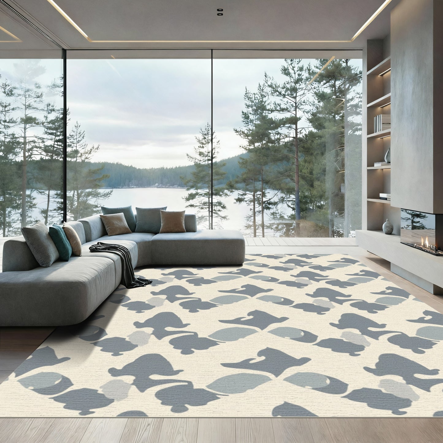 Stone Blue Abstract Diamond Rug