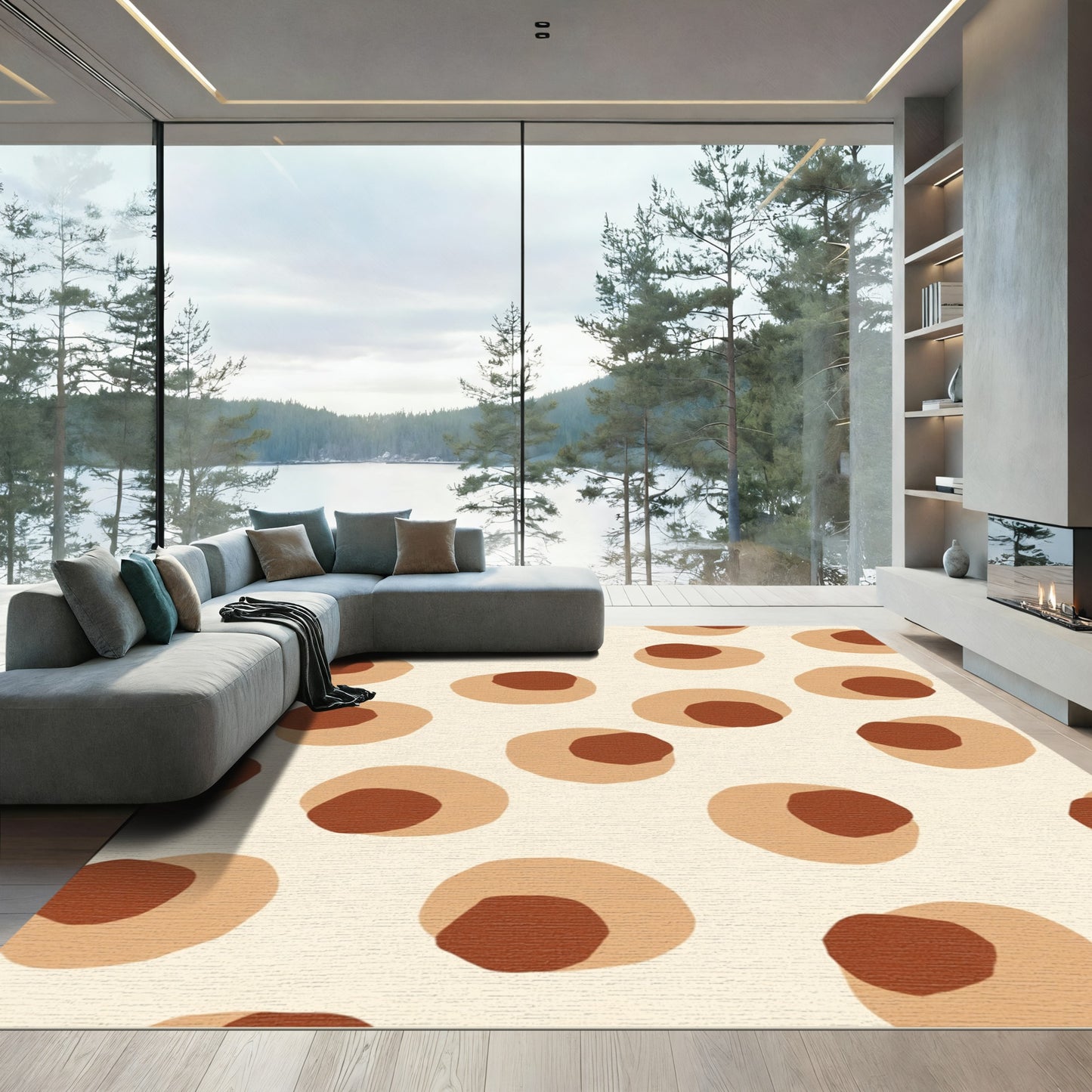 Terracotta Abstract Organic Circles Rug
