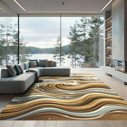 Golden Brown Waves Ocean Abstract Rug
