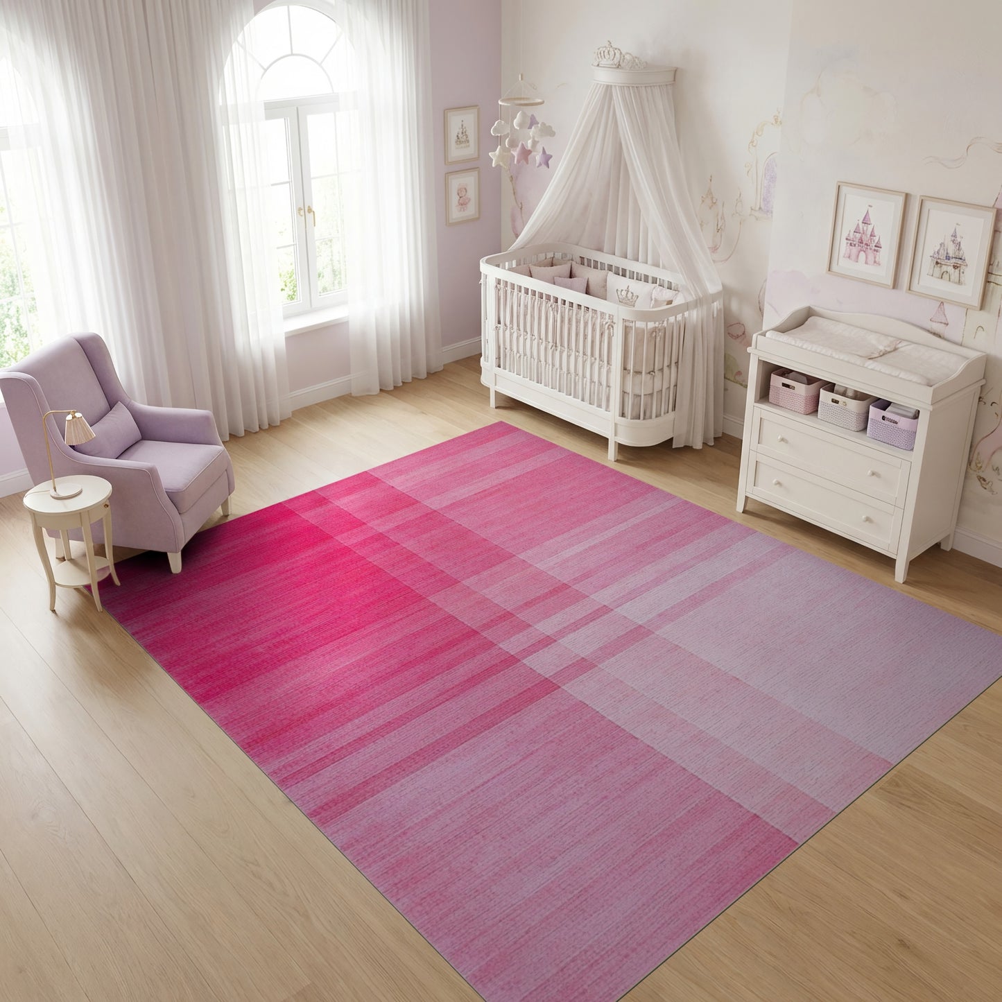 Modern Pink Gradient Plaid Rug