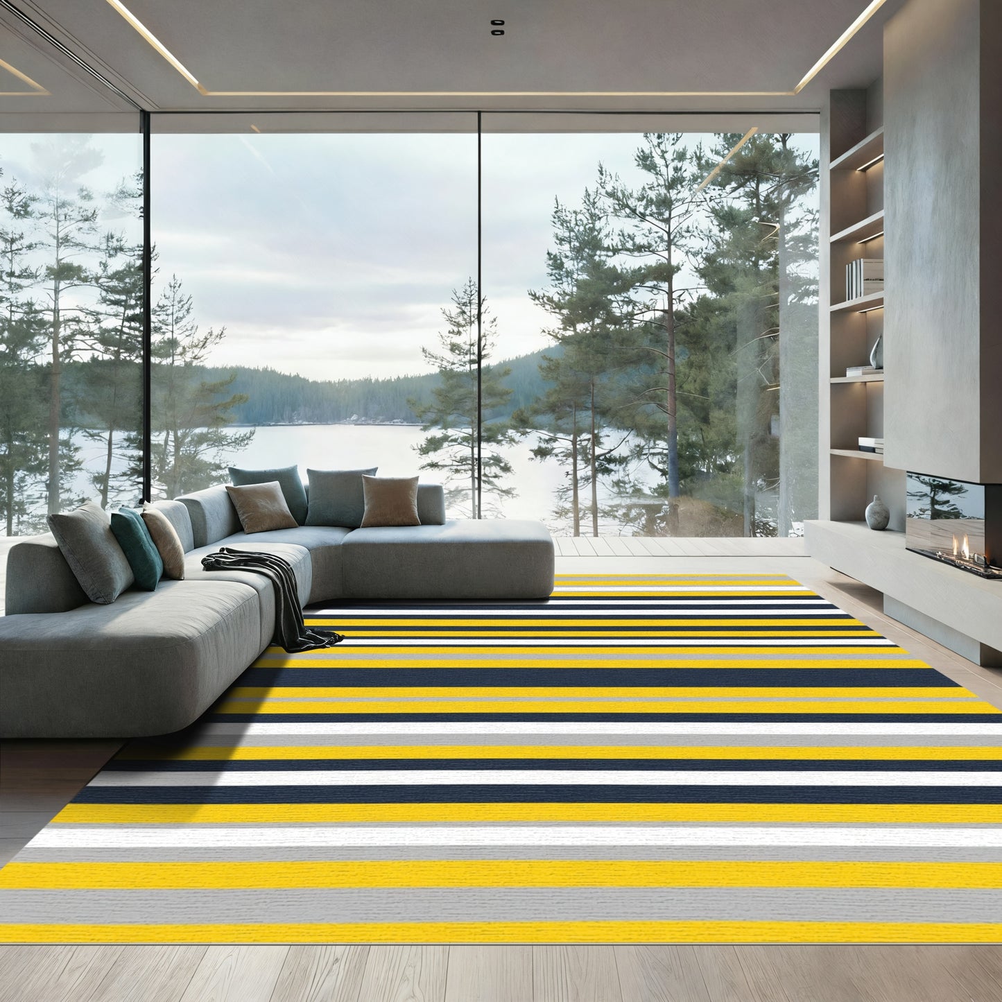 Bold Yellow Navy Stripe Rug