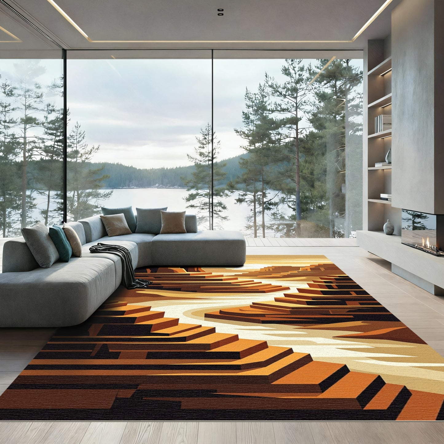 Terracotta Canyon Landscape River Rug