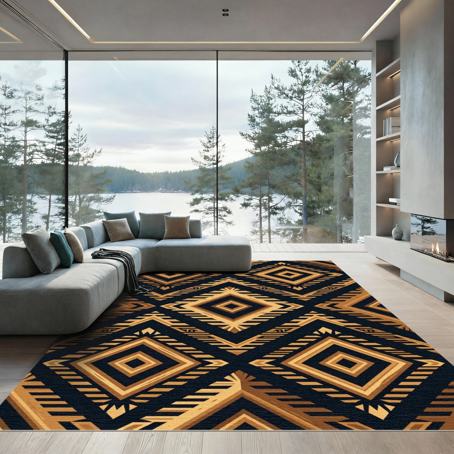 Geometric Gold Art Deco Diamond Tapestry Rug
