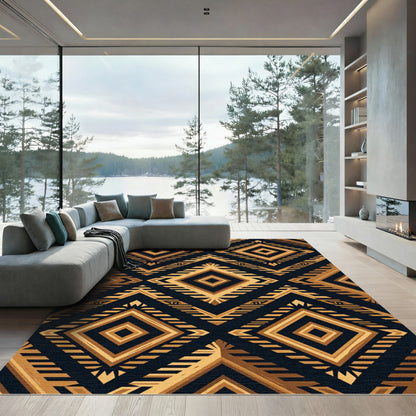 Geometric Gold Art Deco Diamond Tapestry Rug