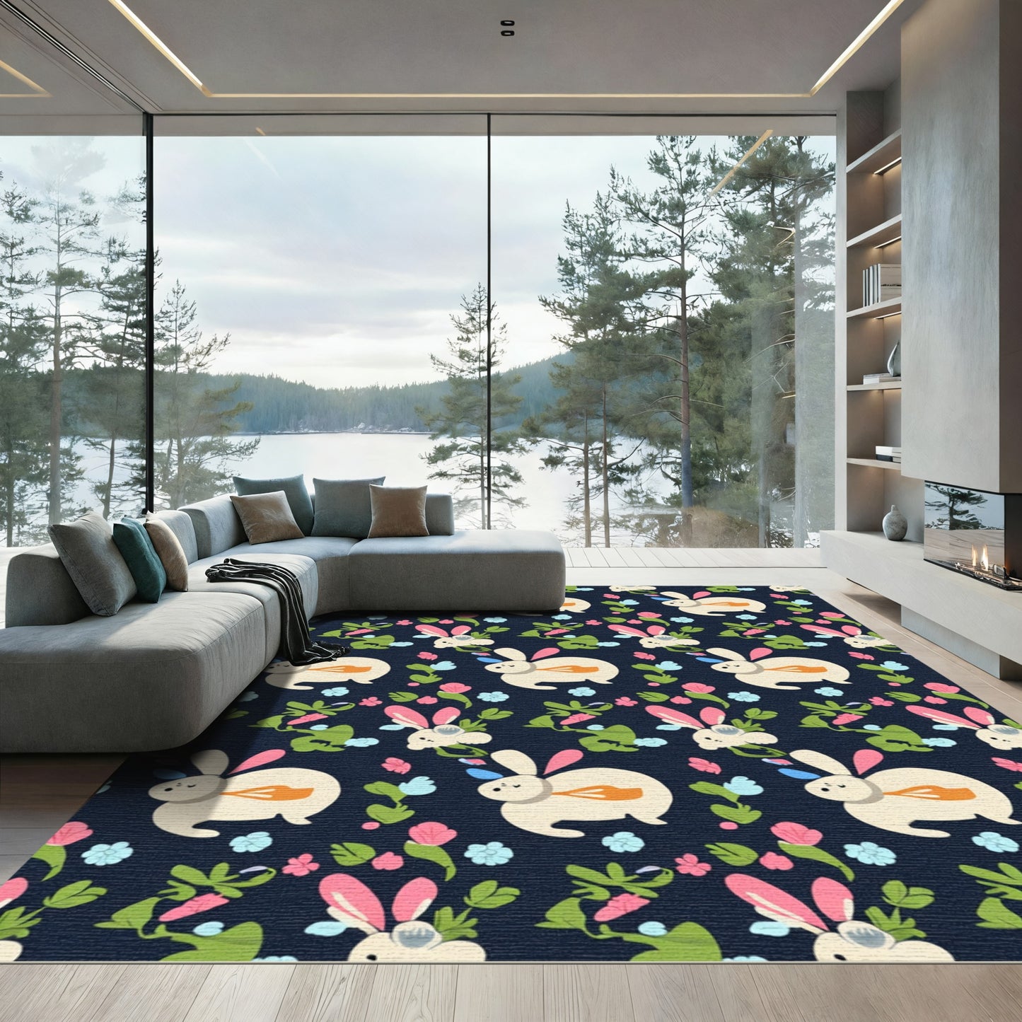 Charming Bunny Spring Garden Floral Rug