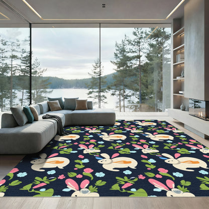Charming Bunny Spring Garden Floral Rug