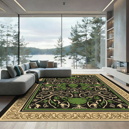 Ominous Black Green Floral Skull Rug