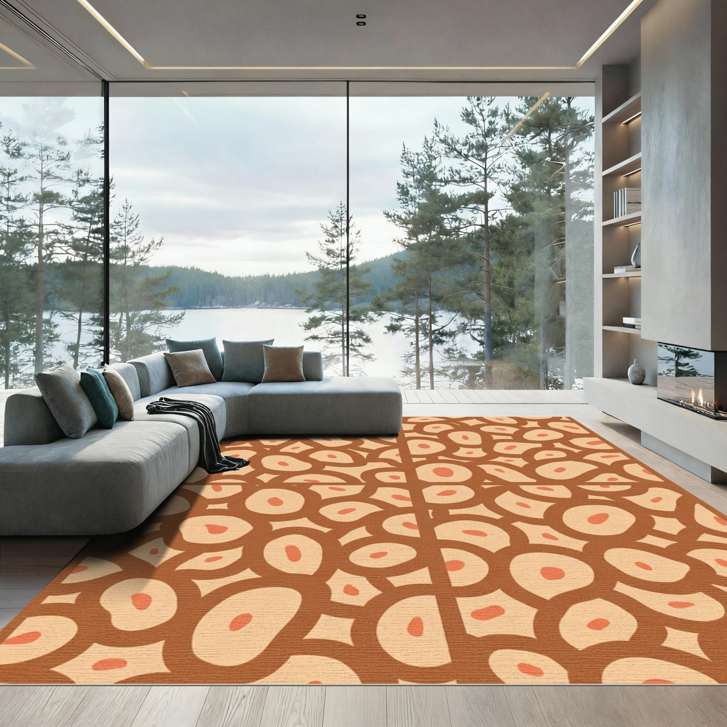 Terracotta Ochre Pebble Overlay Rug
