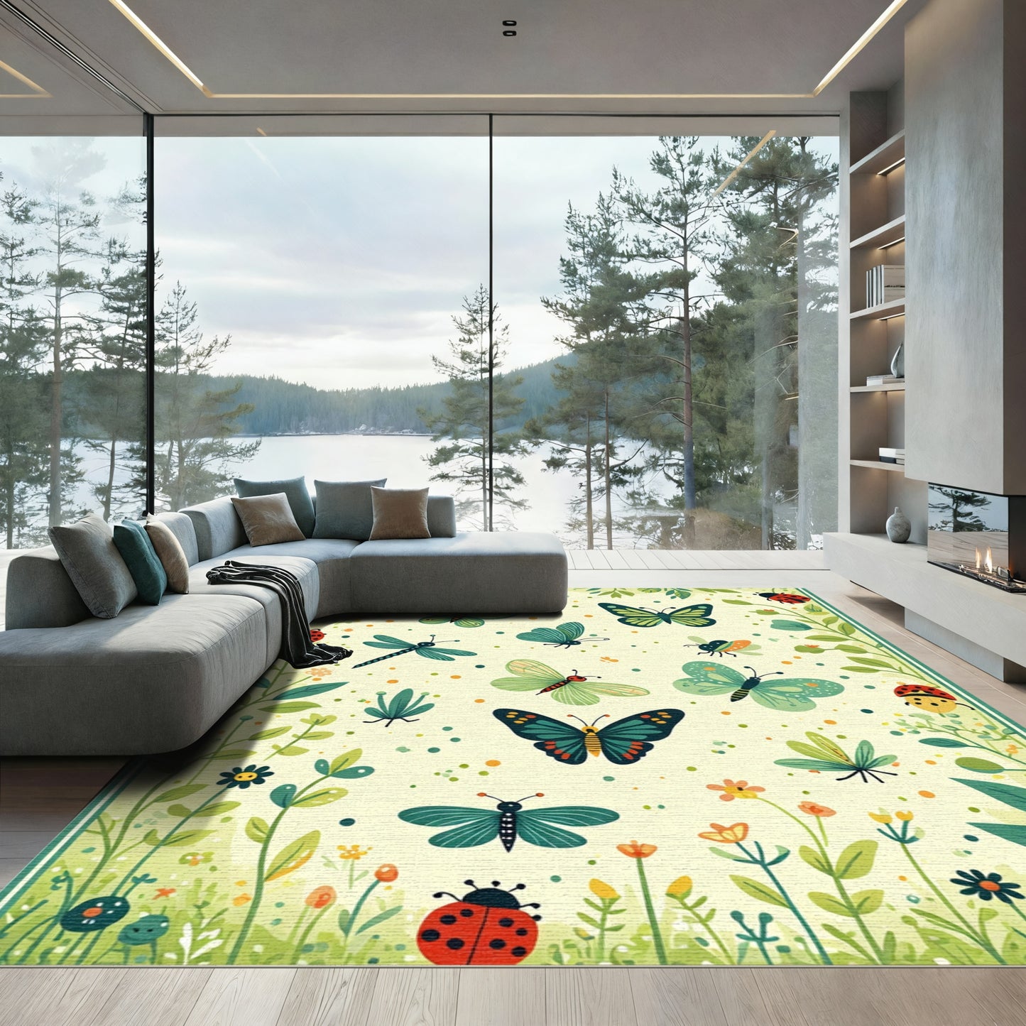 Spring Garden Butterfly Ladybug Dragonfly Rug