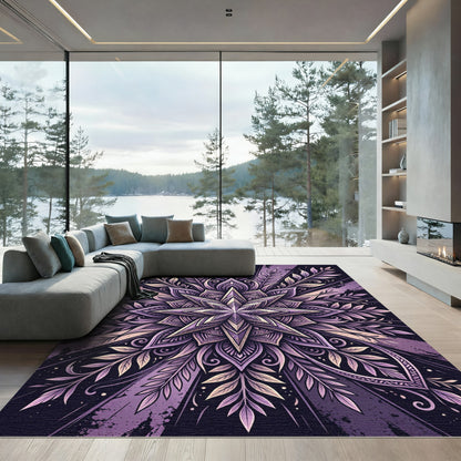 Amethyst Starburst Celestial Floral Medallion Rug