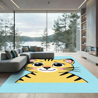 Cute Yellow Tiger Face Graphic Rug