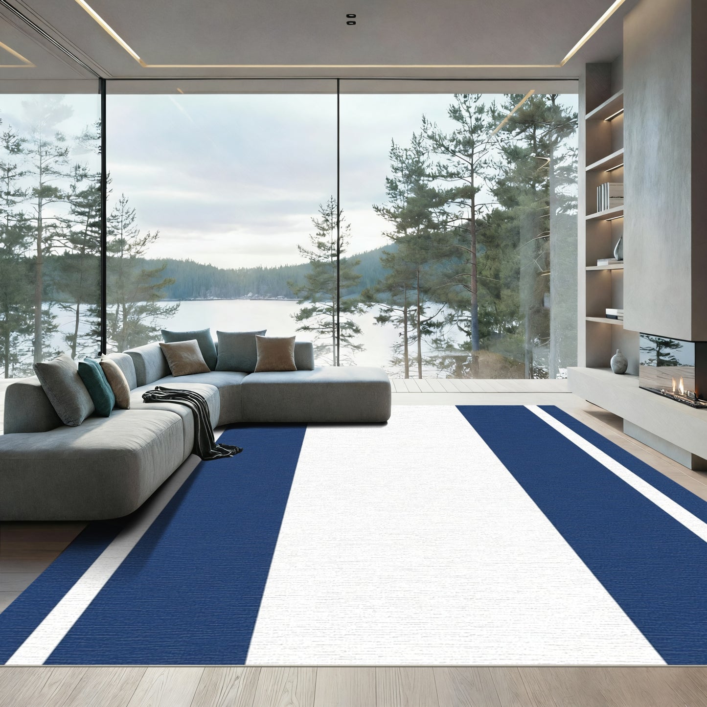 Navy White Bold Stripe Rug