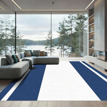 Navy White Bold Stripe Rug