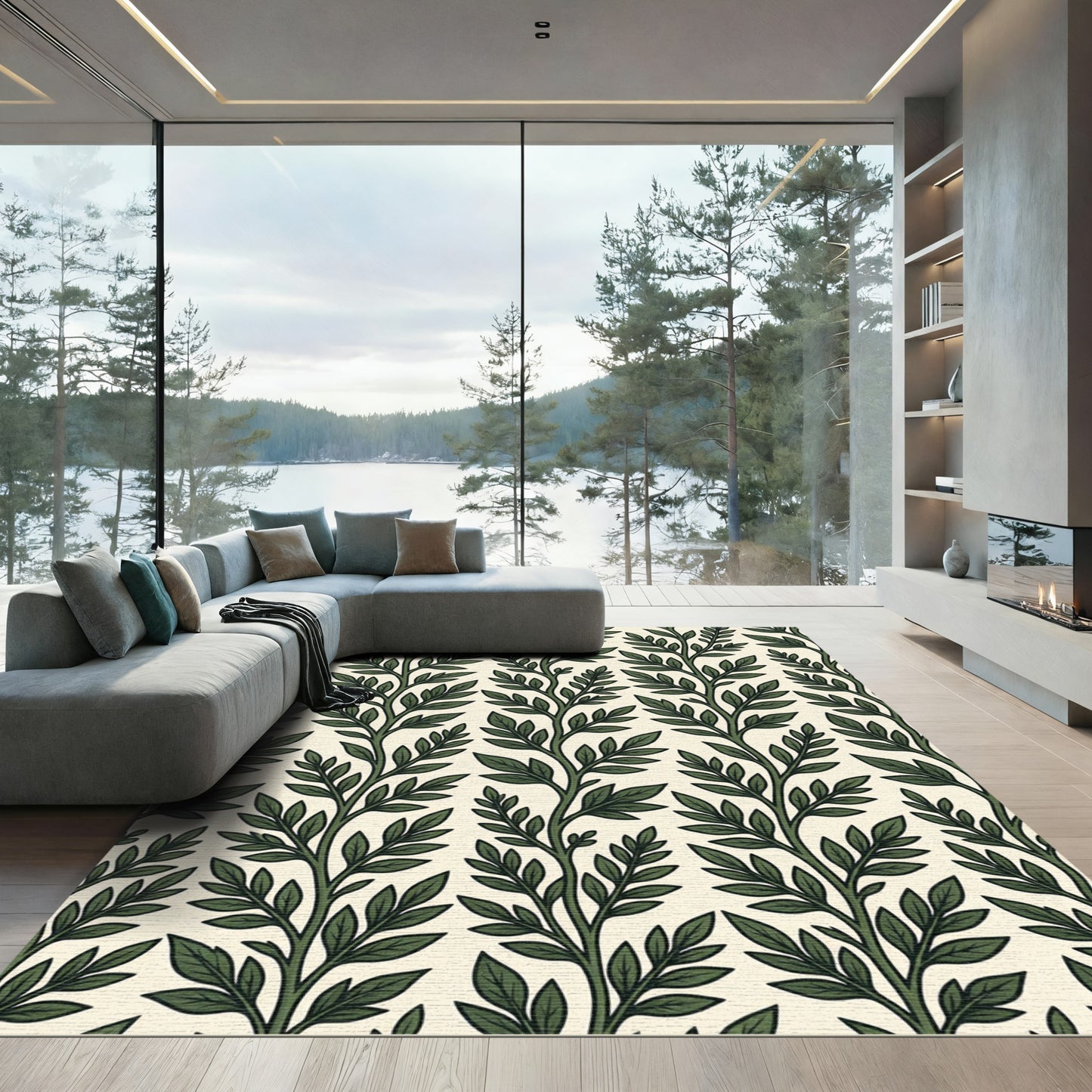 Sage Green Botanical Foliage Vine Rug