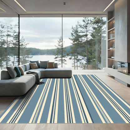 Classic Blue and Cream Pinstriped Rug