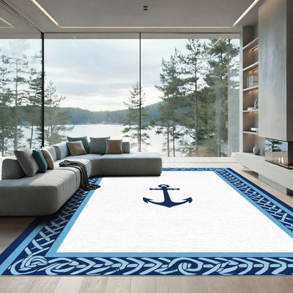 Navy Anchor Nautical Rope Border Rug