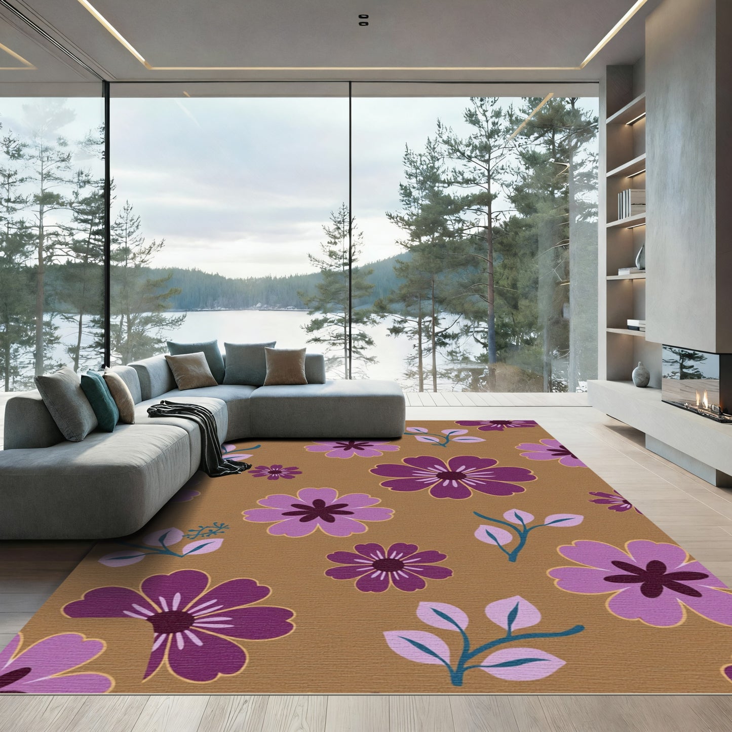 Purple Lilac Floral Garden Rug
