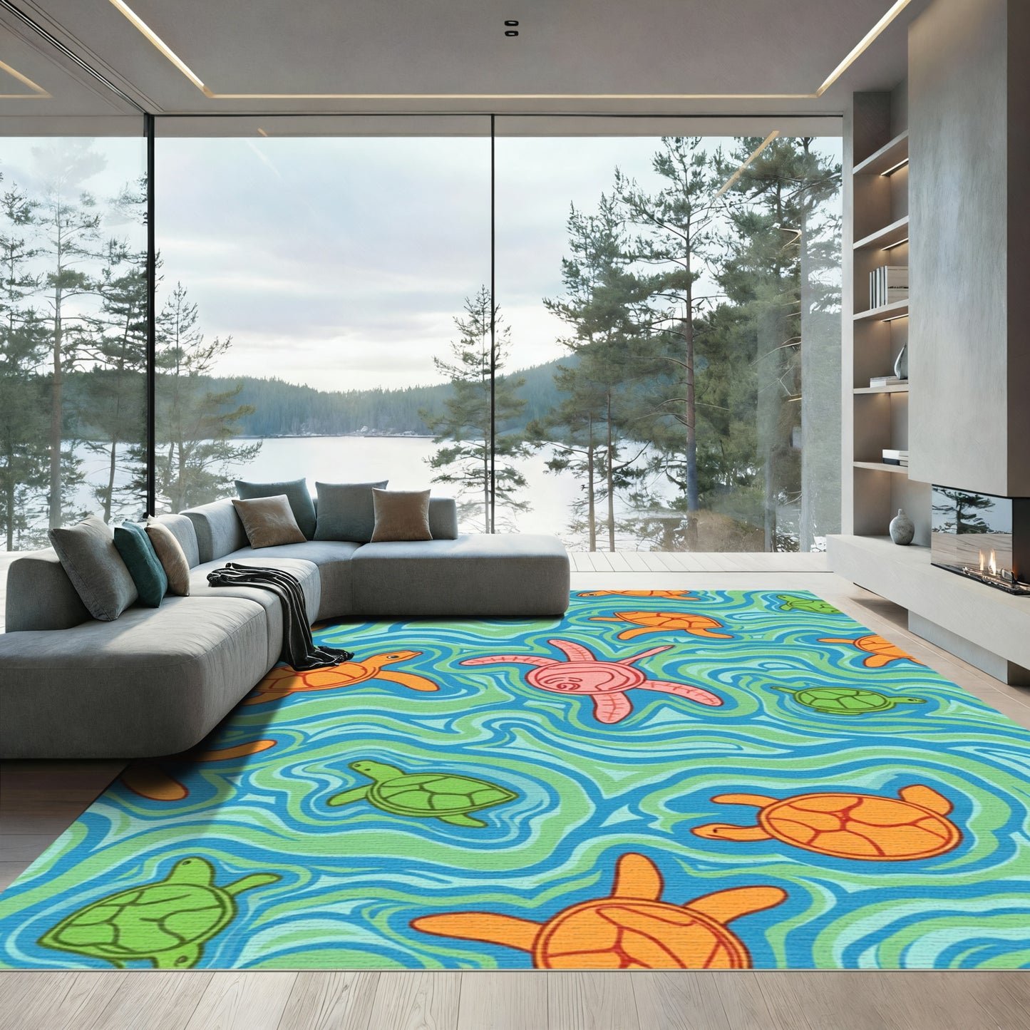 Orange Green Turtle Swirl Sea Rug