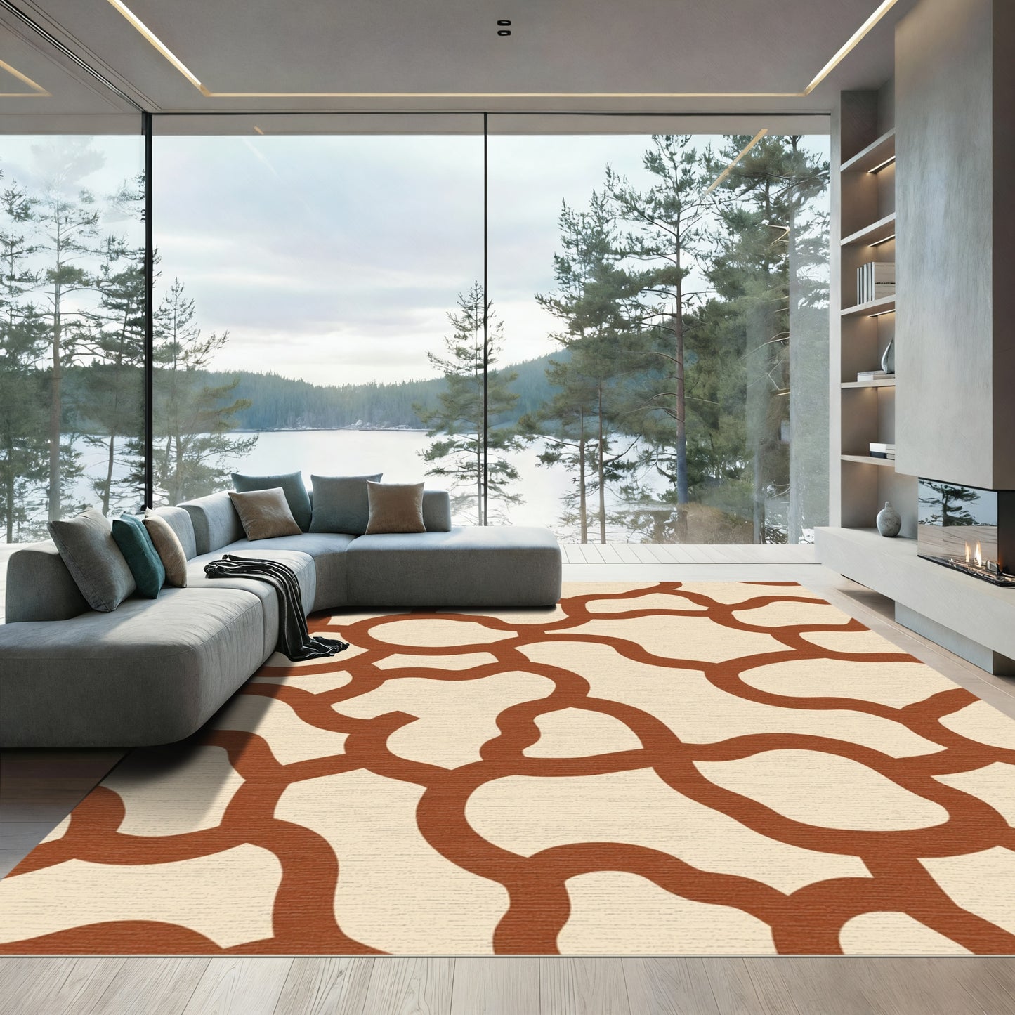 Brown Cream Organic Abstract Links Rug