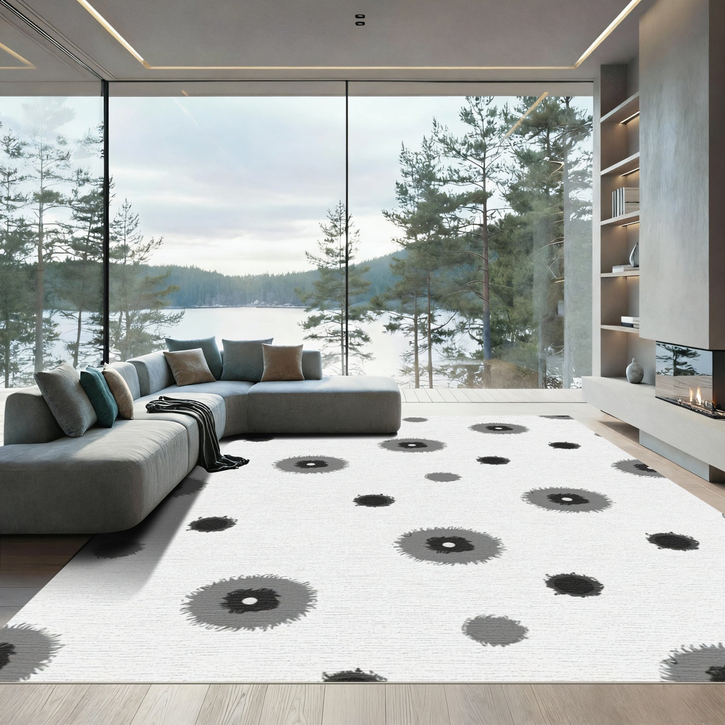 Monochromatic Grunge Floral Scatter Rug
