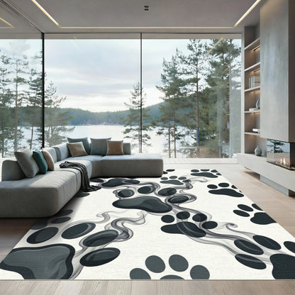 Monochrome Smoky Paw Print Abstract Art Rug