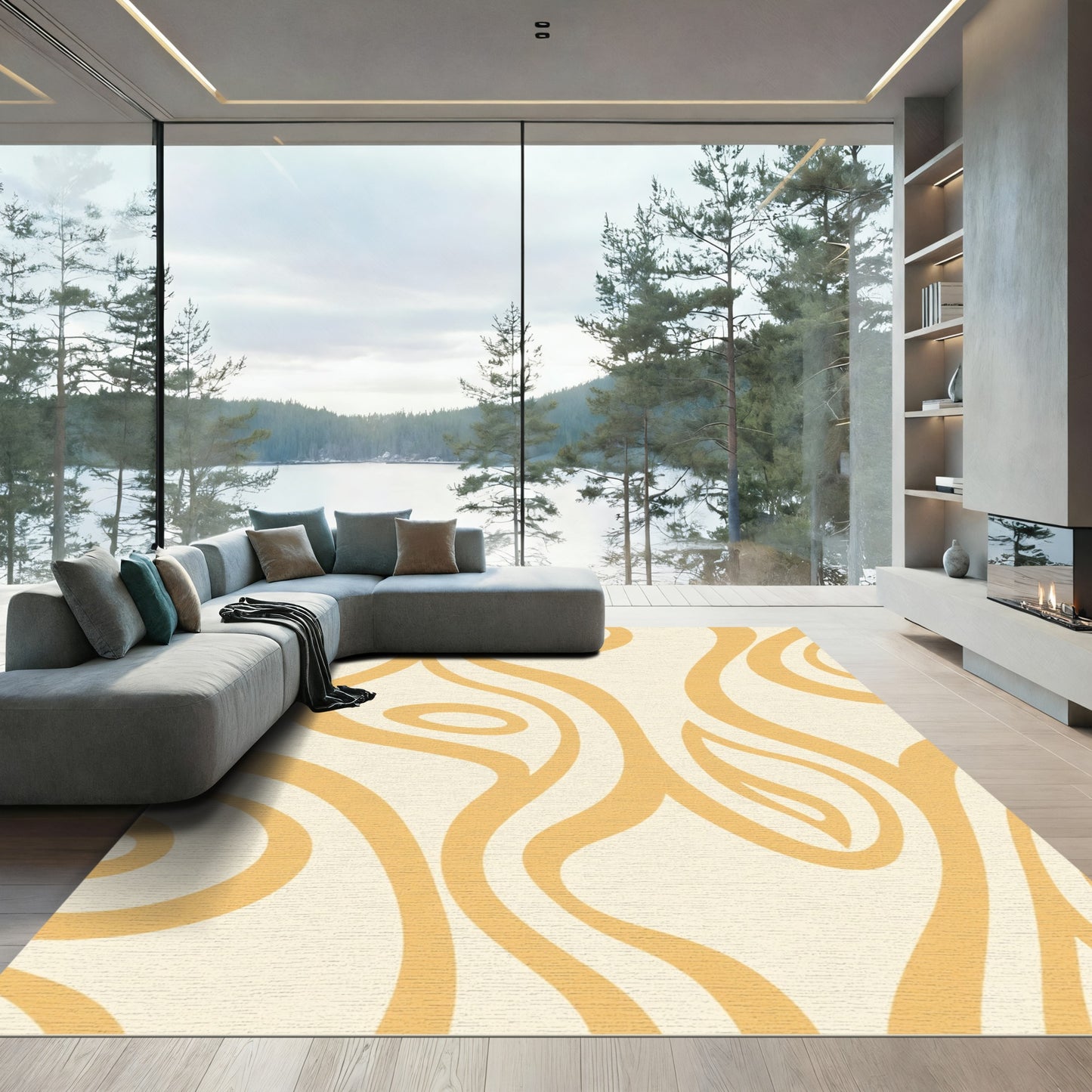 Marigold Swirl Botanical Leaf Rug